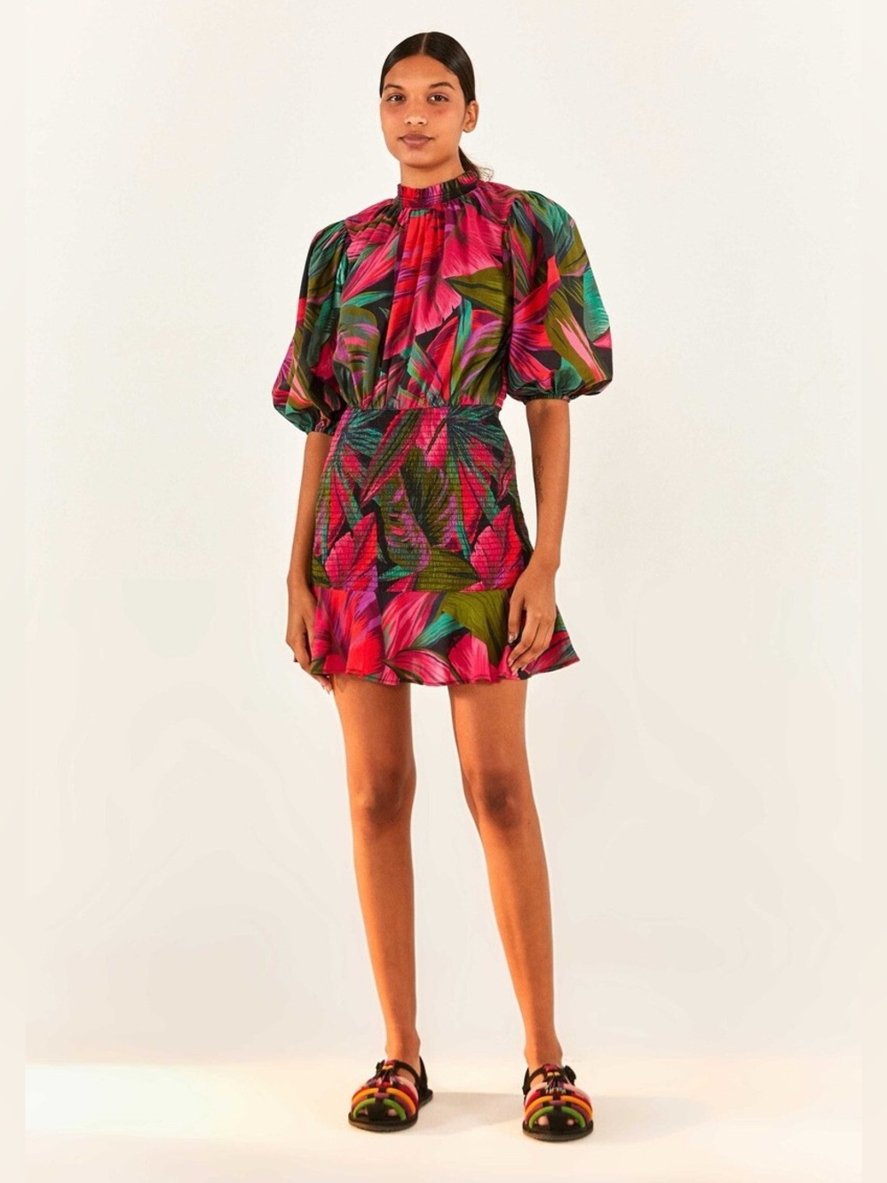 Farm Rio Midnight Leaves Mini Dress